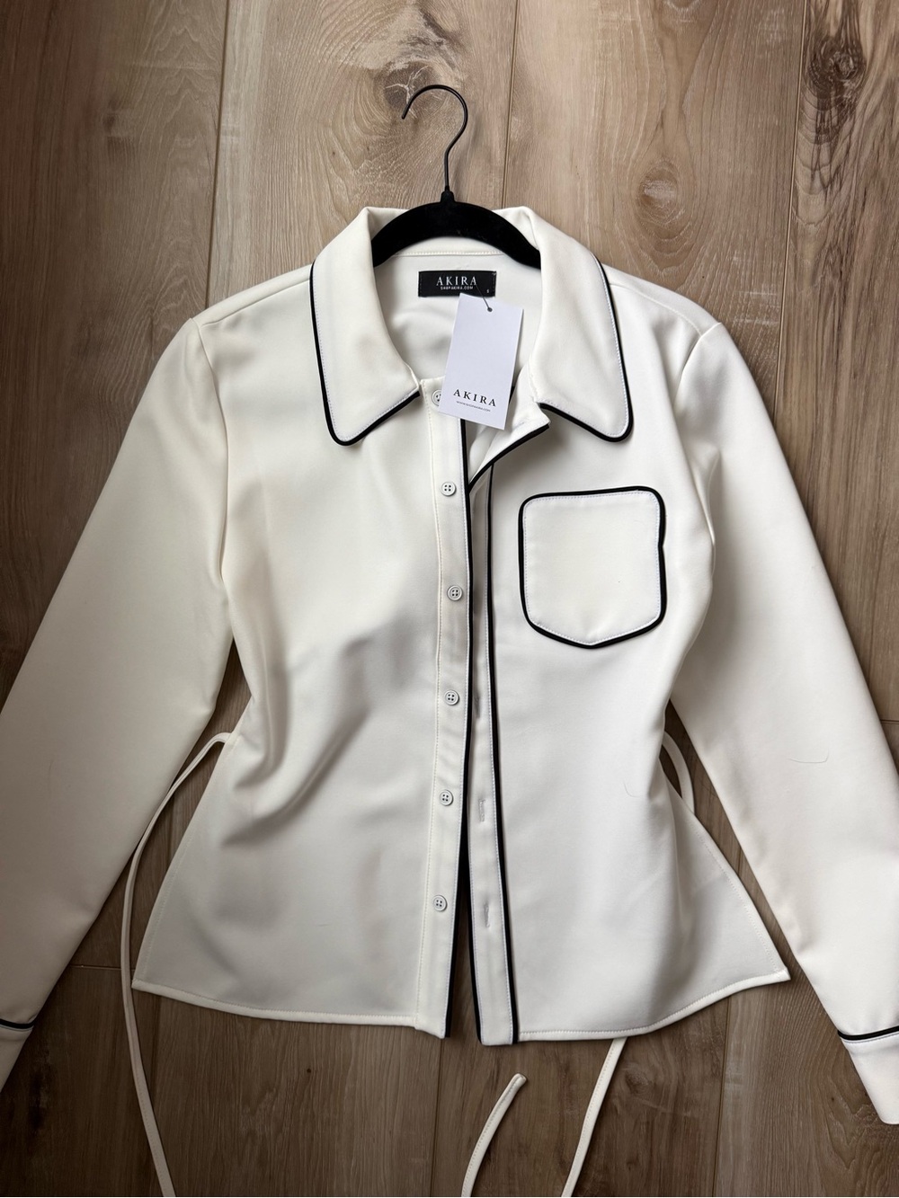 AKIRA Cream Button-Down Shirt with Black Trim